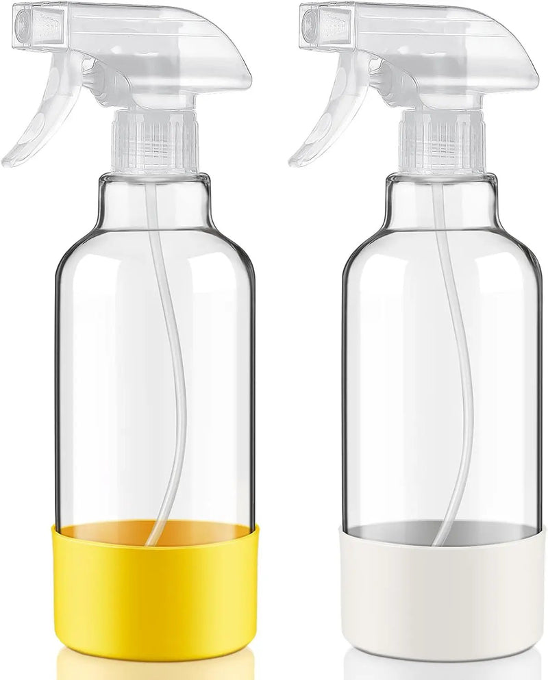 Glass Spray Bottles with Silicone Sleeve 16.9oz 2 Pack Empty Spray Bottle for Hair Mist/Stream Spraying for Cleaning Solutions, Plants, Essential Oils (clear-white&yellow) by GreenHaven Gardens