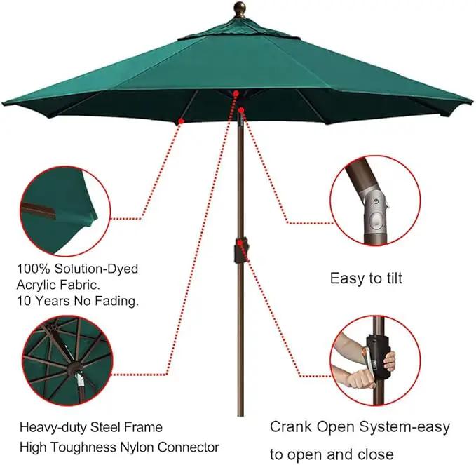 EliteShade USA 10-Year-Non-Fading 9Ft Market Umbrella Patio Umbrella Outdoor Table Umbrella with Ventilation, Forest Green by GreenHaven Gardens