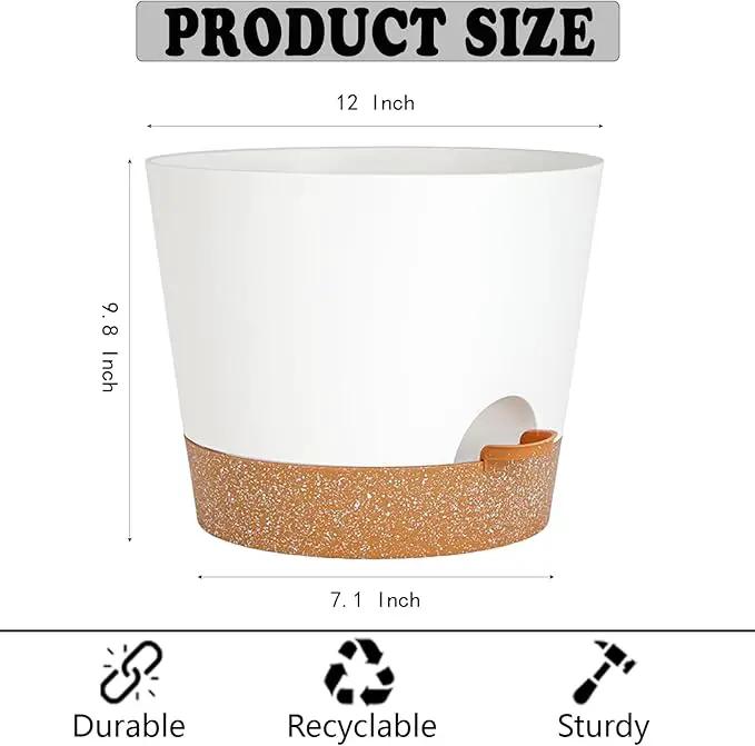 12+12Inch 2Pack Large Flower Pots for Indoor/Outdoor Plants,Self Watering Planters with Reservoir and Drainage Hole White Plastic Planting Pots Modern Home Decor Gift Idea by GreenHaven Gardens