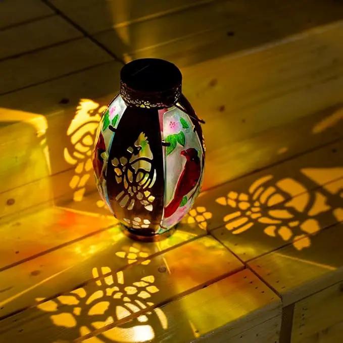 Starsoul Cardinal Outdoor Solar Lantern - Metal & Stained Glass Cardinal Solar Light, Waterproof Tabletop Lamp with Hollowed-Out Design for Yard, Patio, Garden, Pathway by GreenHaven Gardens