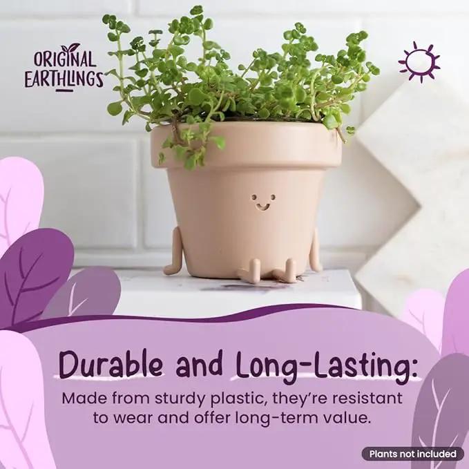 Original Earthlings Legs Out Pot - 3.5 Inch Cute Plant Pot - Plastic Funny Planter with Drainage - Unique Cactus Plant Lover Gift - Small Succulent Face Flower Pot - Cute Plant Gifts for Plant Lovers by GreenHaven Gardens
