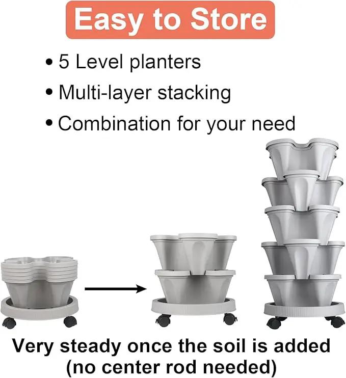 Vertical Planter 5 Tier Stackable Planters Garden Planters Strawberry Herb Flower and Vegetable Planter Indoor Outdoor Gardening Pots with Removable Wheels and Tools by GreenHaven Gardens