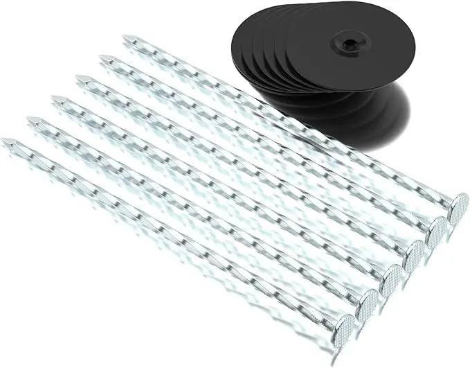 200 Pack Landscape Stakes with Gasket Caps - 6.3 Inch Heavy-Duty Galvanized Steel Garden Spikes are Used to Fixing Weed Barrier, Artificial Lawn, Patio Rug, Etc