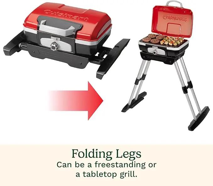 Cuisinart Petite Gourmet Portable Gas Grill with VersaStand, Compact Portable Grill Propane, 150 Sq. In. Cooking Surface, 5,500 BTU Burner Small Gas Grills for Camping, BBQ, Adjustable Base, Handles by GreenHaven Gardens