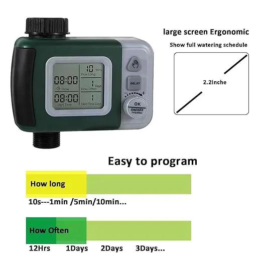 Automatic Watering System Water Timer Easy to Program Three Modes Automatic Sprinkler Rain Delayed Watering Manual Watering Outdoor Use by GreenHaven Gardens