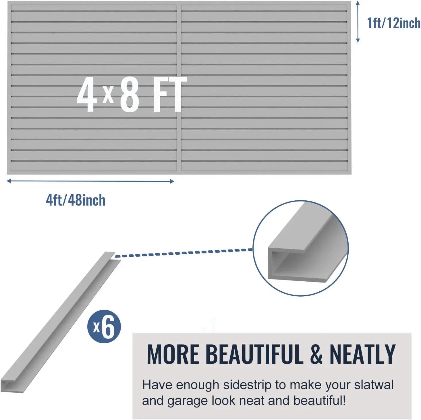 Slatwall Panel Garage Organizer PVC Slatwall Heavy Duty Wall Mounted Rack, Interlocking Slat Wall Panels for Tool Organization Peg Board(Grey 4 x 8 ft) by GreenHaven Gardens