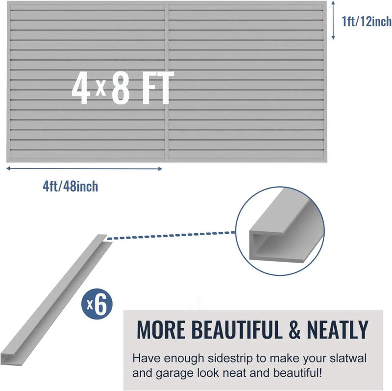Slatwall Panel Garage Organizer PVC Slatwall Heavy Duty Wall Mounted Rack, Interlocking Slat Wall Panels for Tool Organization Peg Board(Grey 4 x 8 ft) by GreenHaven Gardens