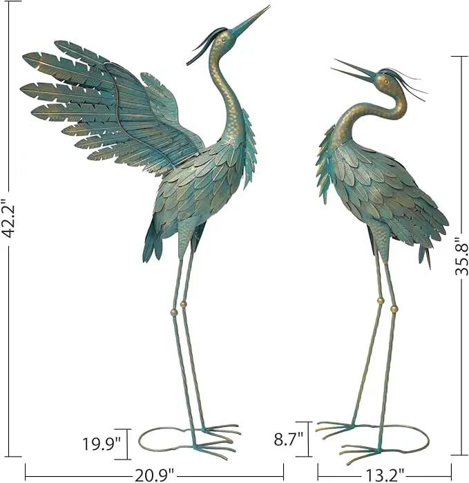 Crane Statues for Outdoor, Metal Heron Garden Statues Bird Yard Art, Standing Sculptures for Yard Lawn Pond Garden Decor, 38-42 Inch Set of 2, Cyan by GreenHaven Gardens