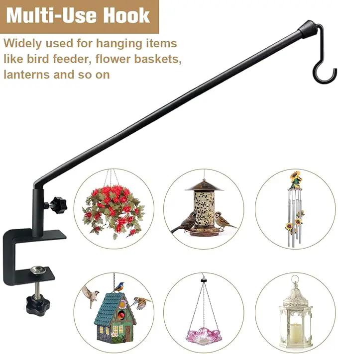 38 Inch Extended Reach Deck Hook Hanger for Railing, Heavy Duty Outdoor Plant Hook Holder for Hanging Bird Feeder Flower Basket Planter or Lanterns, 1 Pack by GreenHaven Gardens