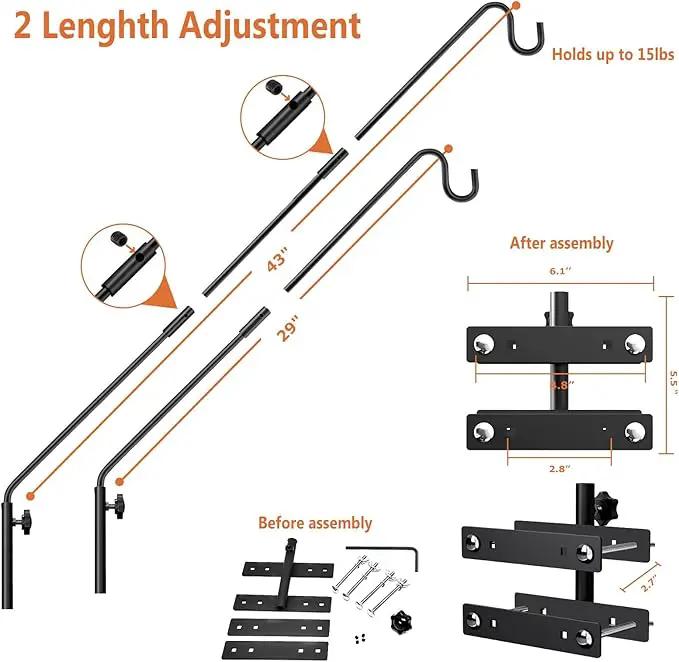 Heavy Duty Deck Hook-Deck Railing Plant Hanger, 29 to 43 Inch Extended Bird Feeder Hanger W/Double Clamps,Versatile Deck Shepherd Hook for Hanging Bird Feeders,Lanterns,Planters etc. by GreenHaven Gardens