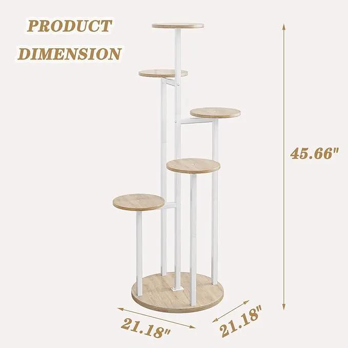 Plant Stand Indoor 6 Tier 9 Potted Multiple Flower Pot Holder for Patio Garden Balcony Living Room Corner (6 Tier White+Sonoma Oak) by GreenHaven Gardens
