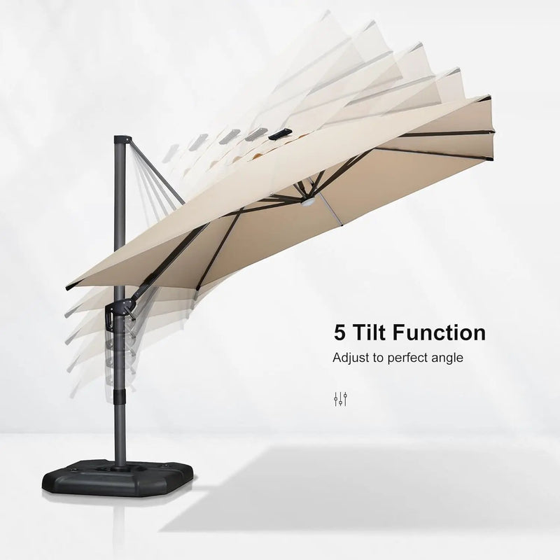 PURPLE LEAF 10 Feet Patio Umbrella Outdoor Cantilever Solar Powered LED Square Umbrella Aluminum Offset Umbrella with 360-degree Rotation for Garden Deck Pool Patio, Beige by GreenHaven Gardens
