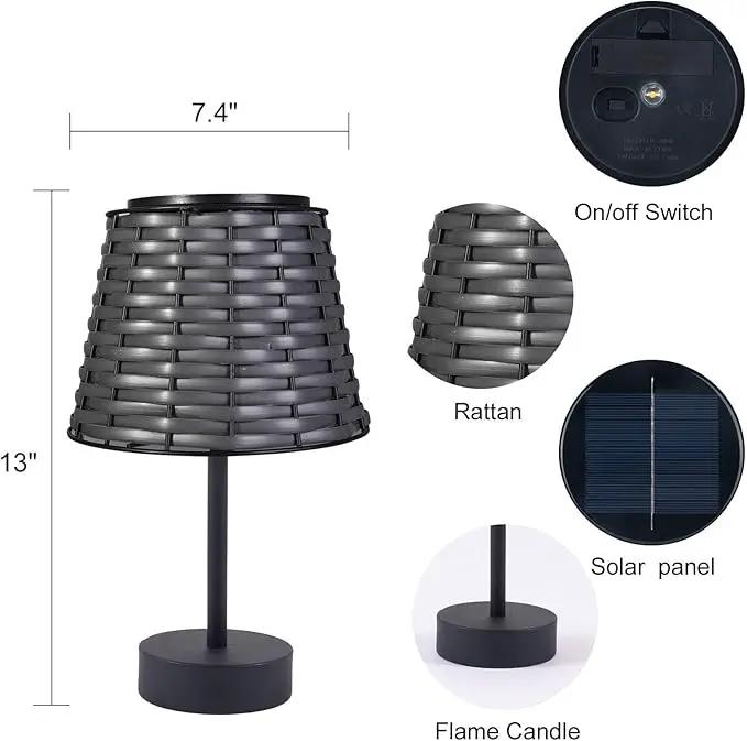 Solar Rattan Woven Desk Lamp, Outdoor Table Lamps for Patio, Garden, Bedroom, Living Room (Black) by GreenHaven Gardens