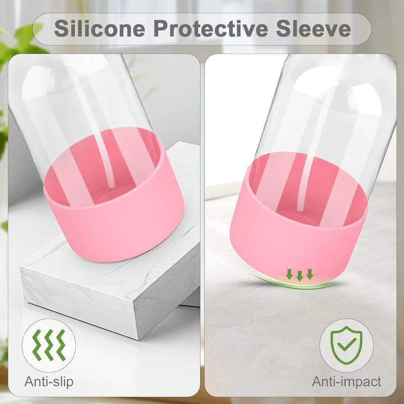 2 Pack Glass Spray Bottles with Silicone Sleeve, 16 oz Empty Refillable Containers with Adjustable Spray Nozzles, Spray Bottles for Hair, Cleaning Solutions and Plants Blue&Pink by GreenHaven Gardens