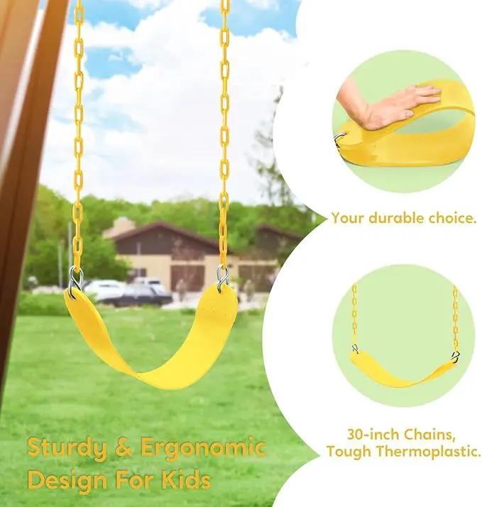 TURFEE Swing for Outdoor Swing Set - Pack of 1 Seat Replacement Kit with Heavy Duty Chains - Backyard Swingset Playground Accessories for Kids (Yellow) by GreenHaven Gardens