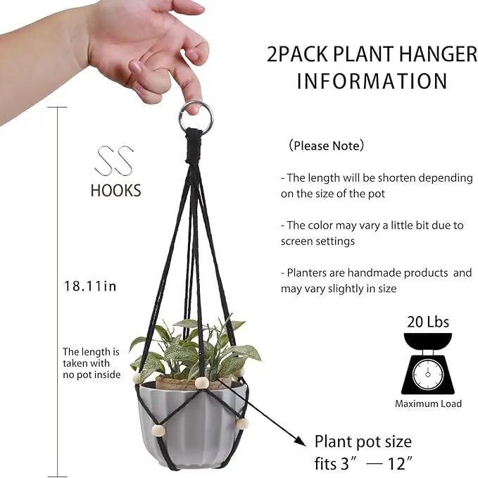 Artilady Black Hanging Planter for Indoor Plants Macrame Plant Hanger Large Hanging Plant Holder Basket with Adjustable Beads Outdoor Window Boho Plant Wall Decor by GreenHaven Gardens