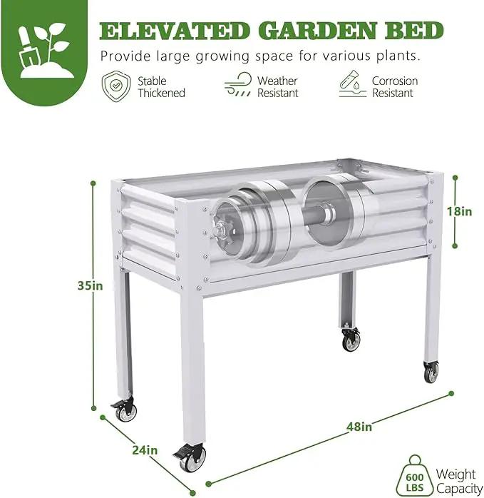 A ANLEOLIFE 3-Set Galvanized Raised Garden Bed with Legs,48x24x35in Large Elevated Planter Box on Wheels with Drainage Holes for Backyard, Balcony, Patio, 600lb Capacity, Antique White by GreenHaven Gardens