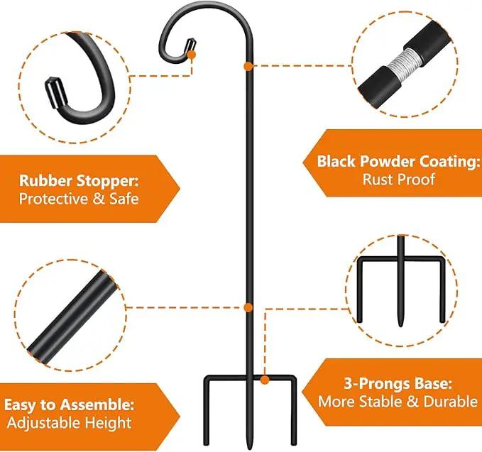 Gtongoko 32 Inch Shepherds Hooks for Outdoor 4 Pack Garden Hooks for Hanging Plants, Lanterns, Bird Feeders, Solar Lights, Mason Jars, Weddings Decor, Adjustable, Matte Black by GreenHaven Gardens
