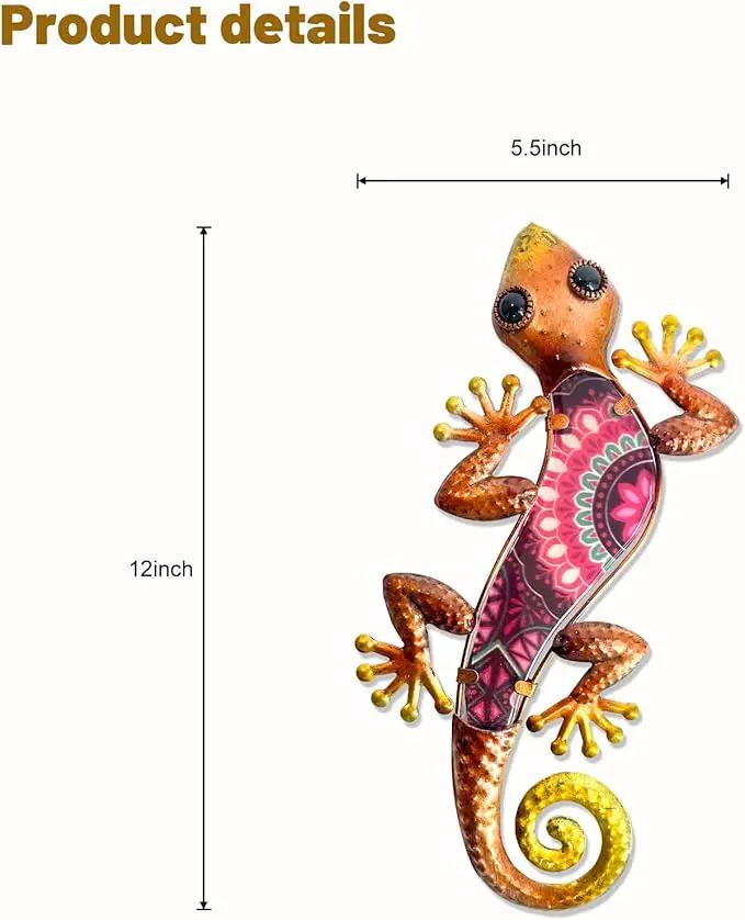 HONGLAND Metal Outdoor Wall Decor 2Pcs Gecko Wall Decoration Lizard Metal Hanging Wall Art Glass Sculpture for Garden Yard Patio Fence (Red)… by GreenHaven Gardens
