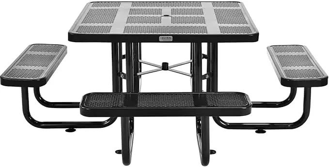 Global Industrial 46" Square Perforated Metal Outdoor Picnic Table, 81" W x 81" D Overall, Black by GreenHaven Gardens