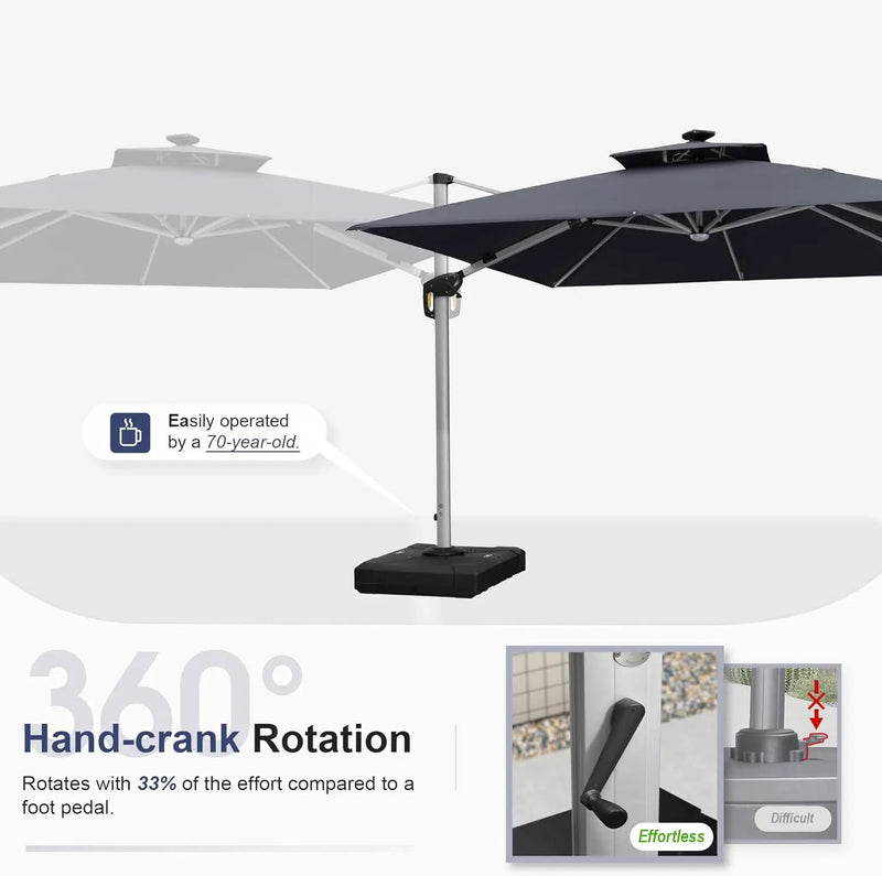 PURPLE LEAF 10 Feet Double Top Deluxe Solar Powered LED Square Patio Umbrella Offset Hanging Umbrella Outdoor Market Umbrella Garden Umbrella, Grey by GreenHaven Gardens