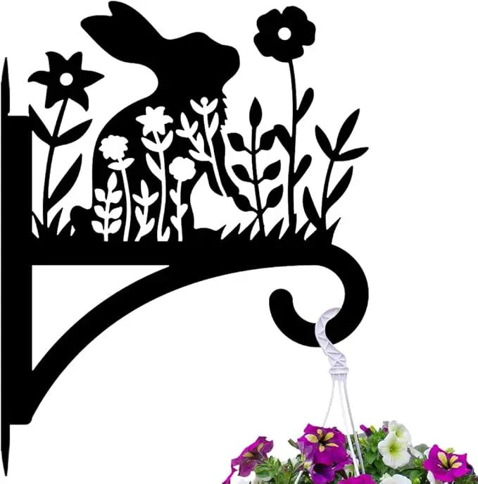 Peacoblue Iron Plant Hangers Hooks for Outdoor Indoor Hanging Plants Flower Fern Pots, Lantern, Bird Feeder, Wind Chimes, 12”x14” Weather Resistant Metal Wall Holder for Porch Garden Farmhouse(Rabbit) by GreenHaven Gardens