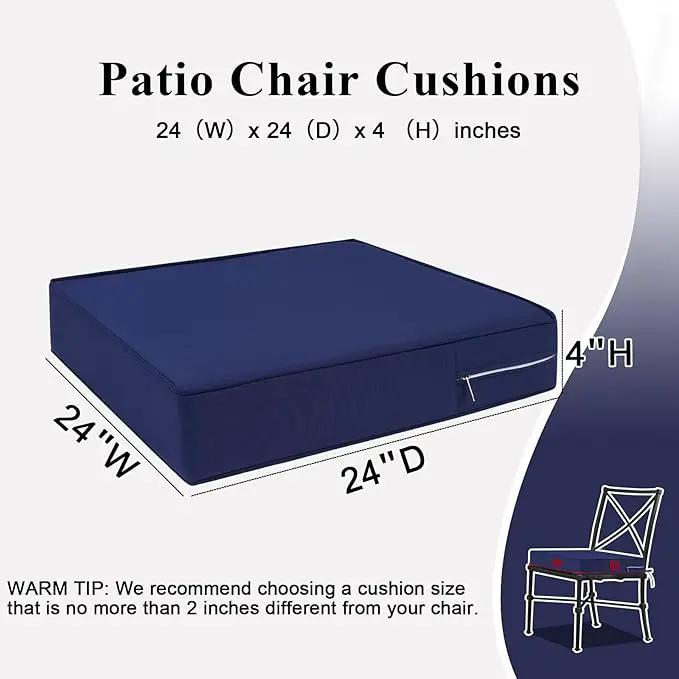 Outdoor Chair Cushions Set of 2 for Patio Furniture 24x24x4 Inch Waterproof Patio Chair Cushion 3 Year Color Fastness Square Elastic Foam Garden Sofa Couch Pads with Ties and Handle,Blue by GreenHaven Gardens