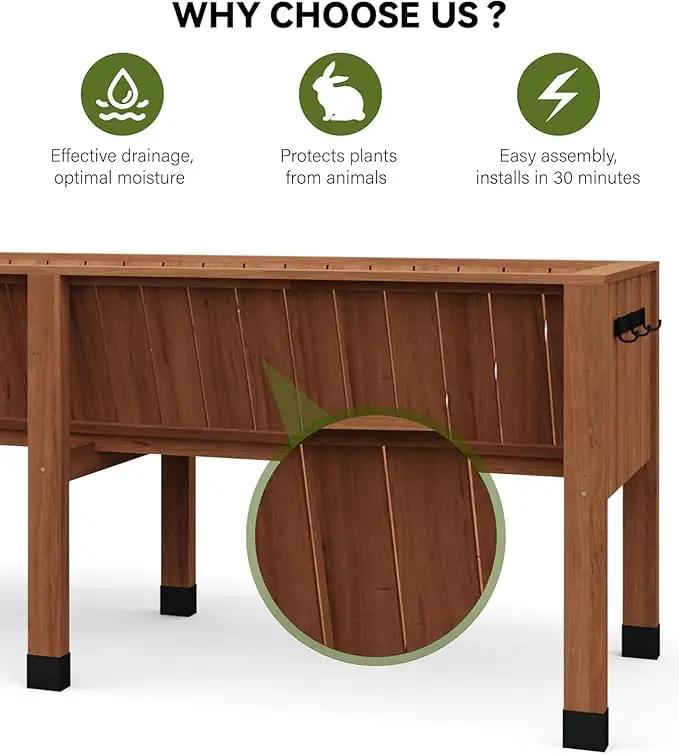 72x26x31 Inch Raised Garden Bed with Legs, 13.7In Depth Wooden Planter Box for Outdoor Growing Vegetables and Herbs, Elevated Garden Bed with Hooks for Backyard, Patio, Balcony by GreenHaven Gardens