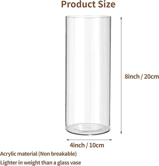 Clear Flower Vase, Non-breakable Vases, 4" W x 8" H, Acrylic Vase, Aesthetic Room Decor Cylindrical Modern Flower Vases for Table Centerpiece, Home Decor, Women Floral Arrangement Gift by GreenHaven Gardens