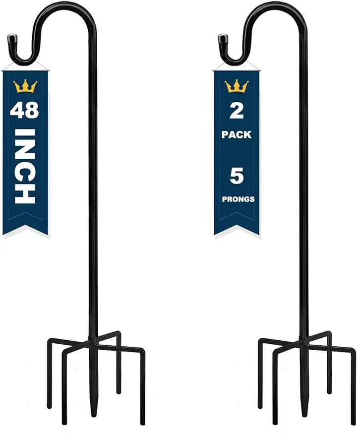 TIEBOLA Shepherd Hooks 2 Pack - 48 Inches High 1/2 Inch Thick Adjustable Rust Resistant Shepards Hooks with 5 Prong Base for Hanger Holder, Wedding Decor, Lanterns, Flower Basket, Bird Feeder. by GreenHaven Gardens