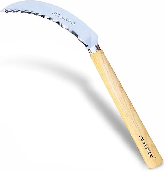 SHANFEEK Grass Sickle with Sawtooth Japanese Weeding Hoe Weeding Tools for Garden High Toughness Stainless Steel with Hard Solid Wood Handle(Yellow) by GreenHaven Gardens