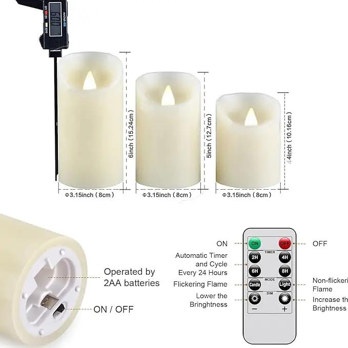 Tappovaly Flameless Flickering Battery Operated Candles 3pack Real Wax Pillar LED Candles with 10-Key Remote Control and 24 Hours Timer for Wedding, Party, Home Decoration (Ivory) by GreenHaven Gardens