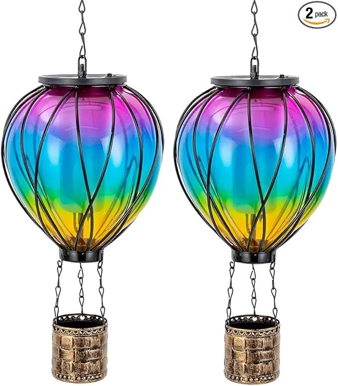 Hot Air Balloon Solar Lantern, 2 Pcs Solar Hot Air Balloon with Flickering Flame, Hanging Outdoor Lantern Waterproof Decor for Patio, Garden, Porch by GreenHaven Gardens