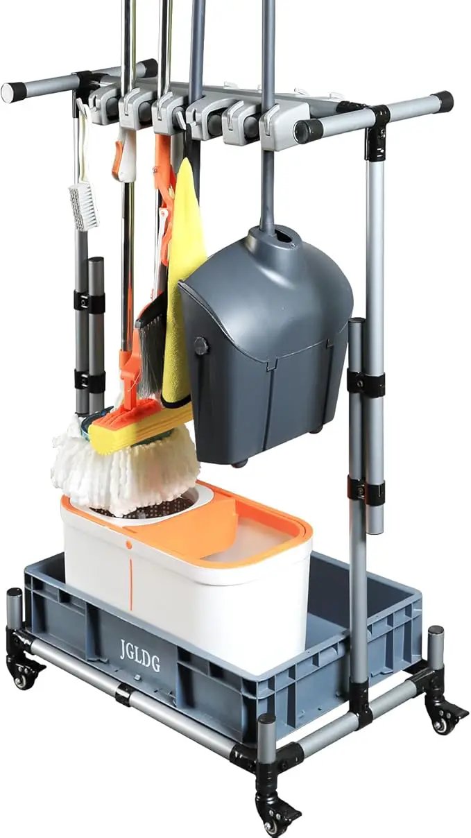 Freestanding Mobile Cleaning Tool Storage Rack, Mop and Broom Holder (M2) by GreenHaven Gardens