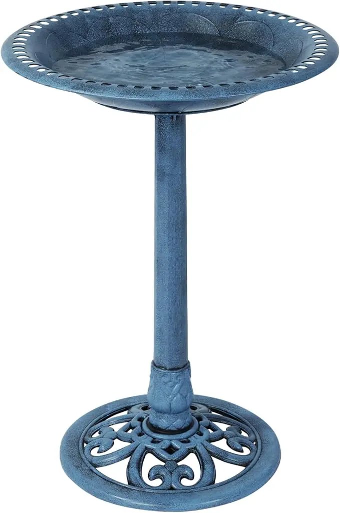 Backyard Expressions Outdoor Garden Bird Bath - Blue - Weather Resistant Polyresin - 27 Inch by GreenHaven Gardens
