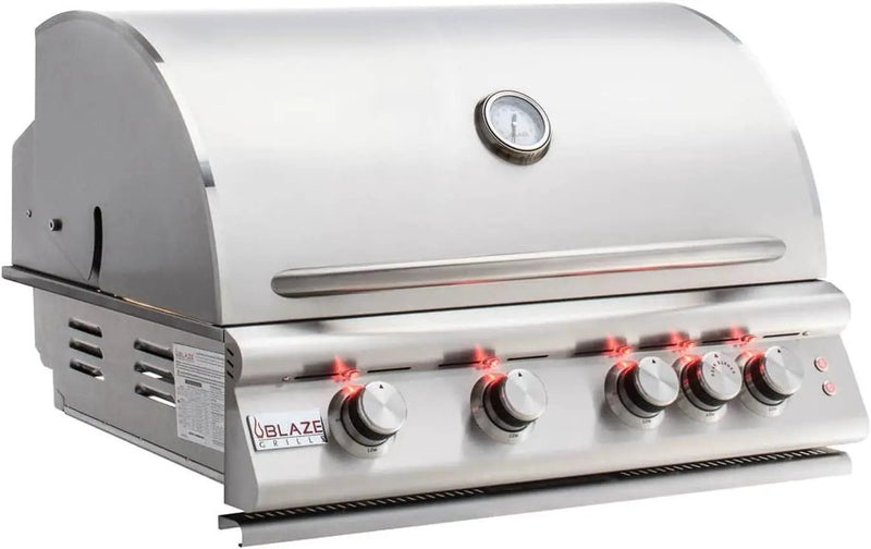 Blaze Outdoor Grill | 32-inch Stainless Steel Natural Gas BBQ Grill | 4 Burner Barbecue | Premium Outdoor Kitchen Grilling | Rear Infrared Burner & Grill Lights | BLZ-4LTE2-NG by GreenHaven Gardens