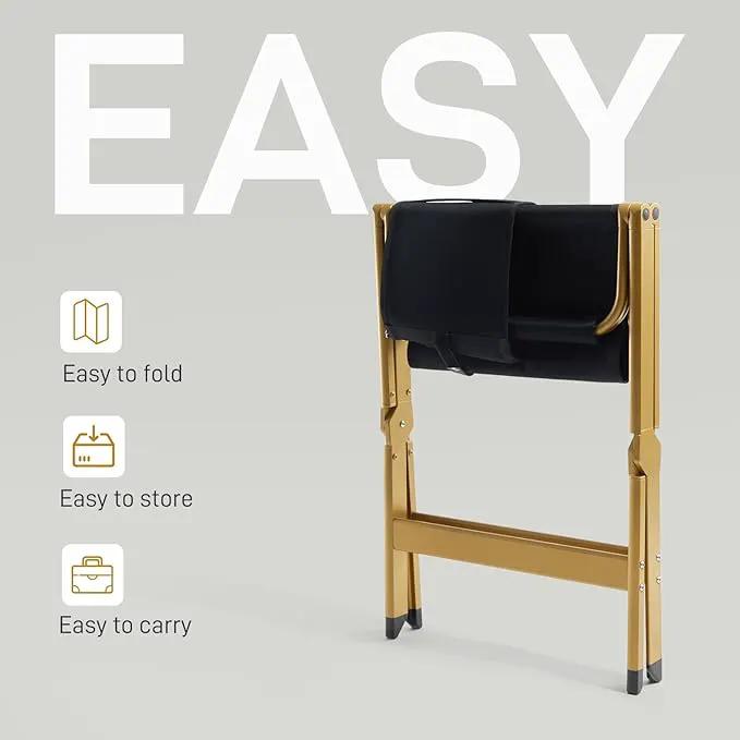 EVER ADVANCED Aluminum Directors Chair, Folding Studio Movie Chairs Camping Event Vendor Chair, 19" Seat Height Black Fabric/Golden Frame, Support 350lbs by GreenHaven Gardens