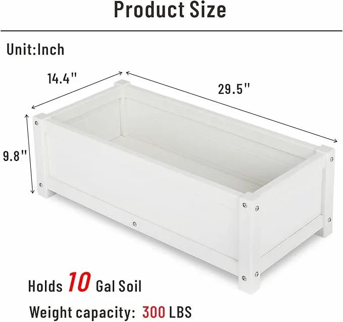 HDPE Raised Planter Box Outdoor,Rot-Resistant and Non-Cracking,Raised Beds for Gardening 29.5 * 14.4 * 9.8 in for Yard,Lawn,Outdoor Planter Boxes Rectangle with Drainage Holes White by GreenHaven Gardens