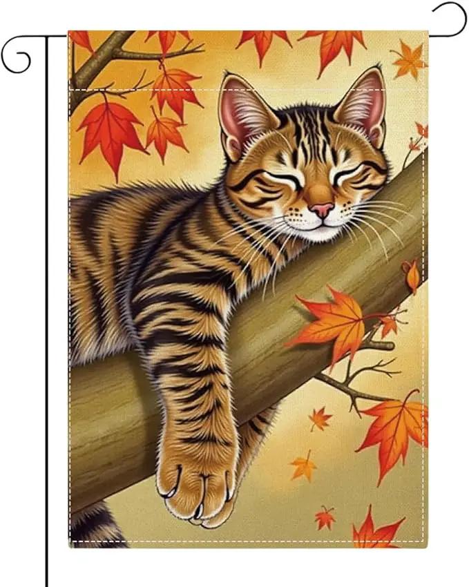Fall Garden Flag Autumn Cat Garden Flag 12x18 inch Double Sided Fall Thanksgiving Maple Leaves Holiday Flags Decorations for Yard Outdoor Porch (Flay 1805) by GreenHaven Gardens