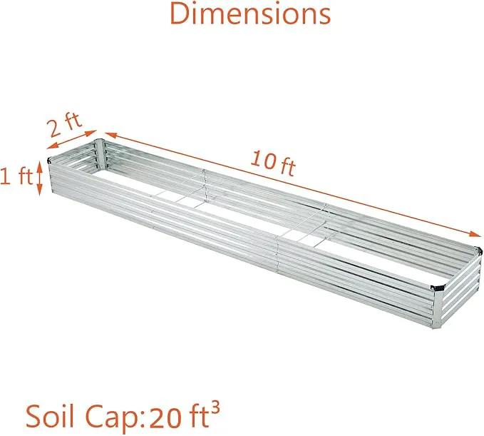10x2x1ft(2 Pack) Galvanized Raised Garden Bed,Outdoor Planter Box Metal Patio Kit Planting Bed for Vegetables Flowers and Succulents,Silver by GreenHaven Gardens