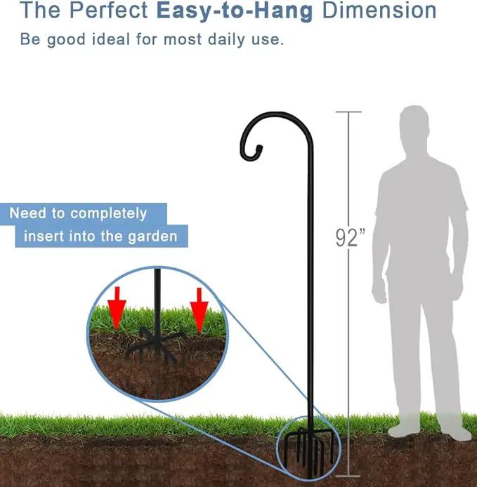 92 inch Outdoor Shepherd Hook with Upgraded 7 Prong Base (1 Pack), Adjustable Heavy Duty Garden Hanging Stake for Bird Feeder Solar Light Plant Hanger Wedding Decor, Matte Black by GreenHaven Gardens