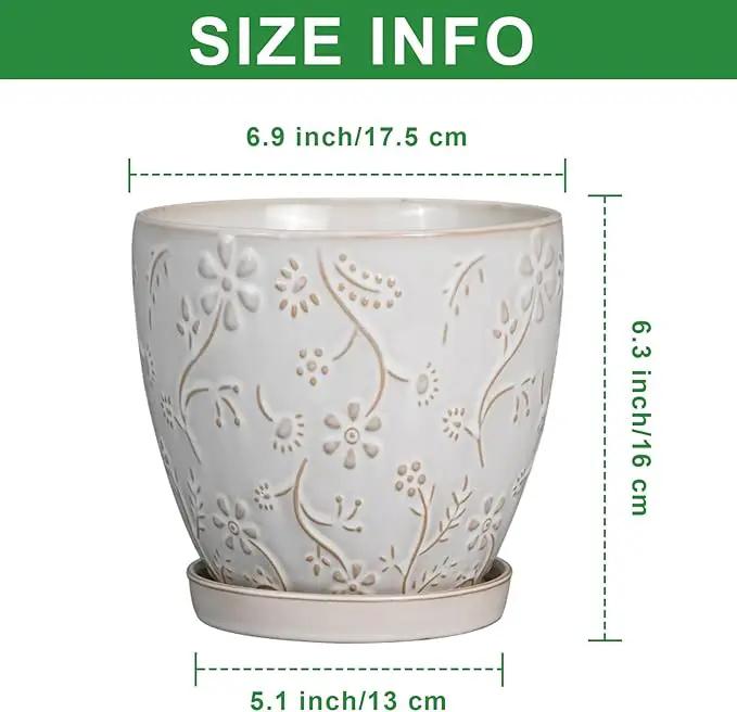 6 Inch Ceramic Plant Pot for Indoor Plants Outdoor Round Planter Flower Pot with Drainage Hole and Saucer for Home Garden Office Decor White by GreenHaven Gardens