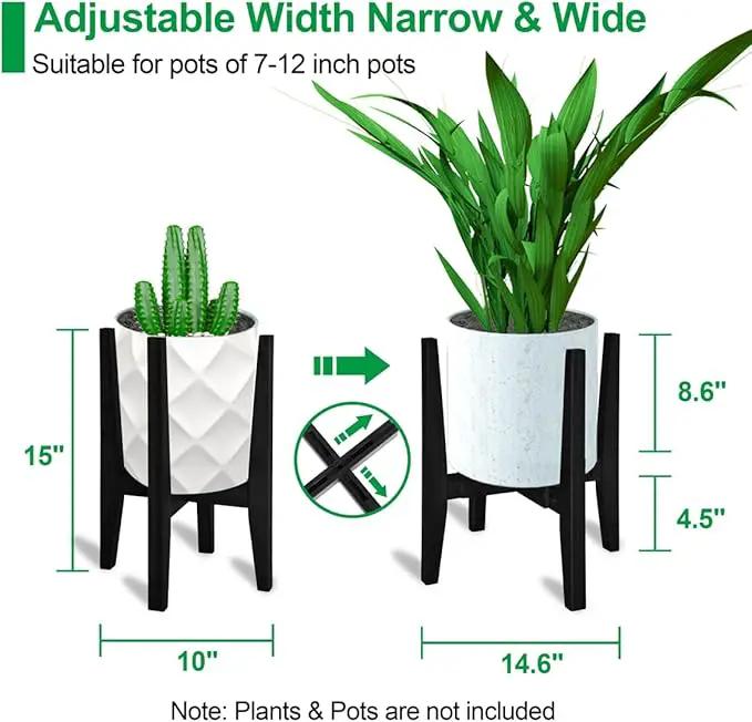 OERGKE Adjustable Plant Stand Indoor, Bamboo Mid Century Modern Plants Stands, Corner Flower Holder for Living Room, Fits 8 to 12 Inches Pots, (Pot & Plant Not Included)(Black, 1 Pack) by GreenHaven Gardens