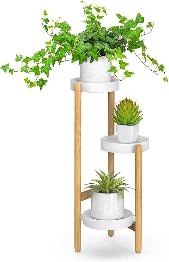 Wisuce Bamboo Plant Stands Indoor, 3 Tier Plant Stand Tall Corner Plant Stand Holder & Plant Display Rack for Outdoor Garden Indoor Home (3 Tier -1) by GreenHaven Gardens