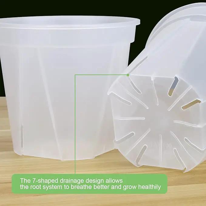 GREENPARA Transparent Plastic Garden Pots Planter with Saucer 4/5 /6/7 /8 inch Plant Pot Nursery Pots Drainage Hole for House Plants, Herb, Flowers, and Cactus with 10pcs Plant Labels, 5-Set by GreenHaven Gardens