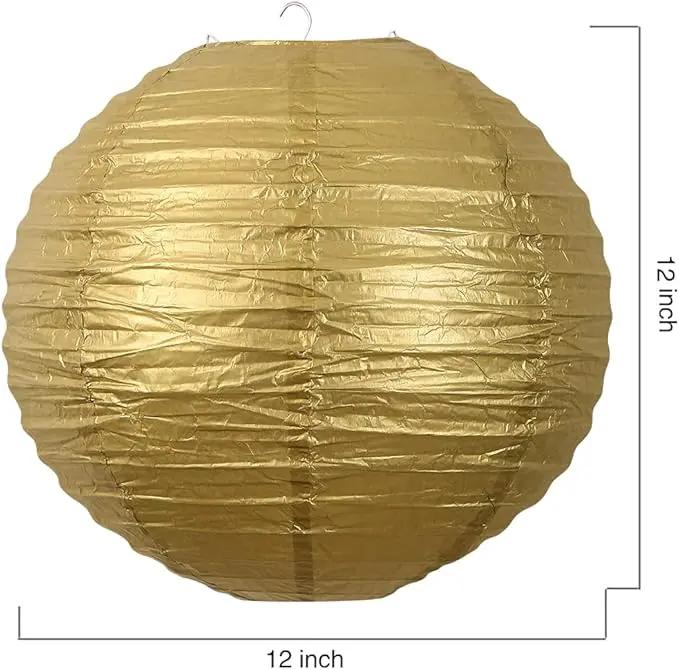 Chinese Style Paper Lanterns, Set of 12, Suitable for Party Decoration (Gold, 12in) by GreenHaven Gardens