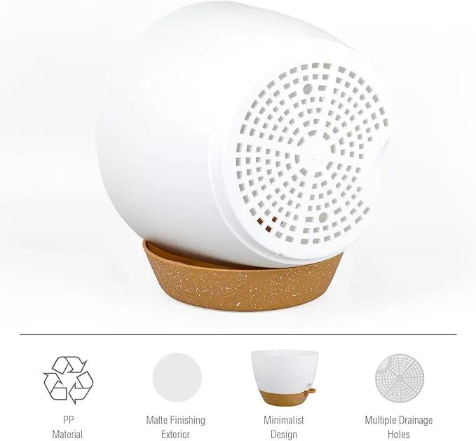 12 inch Large Self Watering Pots for Indoor Outdoor Plants, Plant Pots with Mesh Drainage Holes for Garden House Plants, Plastic Planters with Reservoir for Flower Plants, White with Brown by GreenHaven Gardens