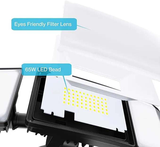 Olafus 65W Motion Sensor Outdoor Light, 2 Pack LED Security Light 6000LM, 6500K Exterior Motion Flood Light with 3 Adjustable Heads, for Outside Garage, Yard, Patio, IP65 Waterproof, Black by GreenHaven Gardens