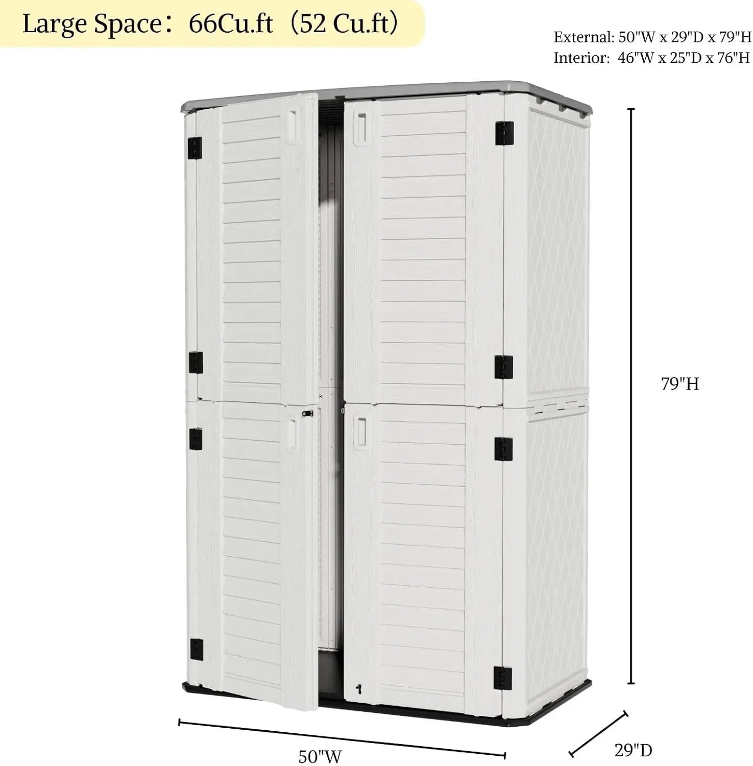 ZZM Large 67 Cu.ft Waterproof Storage Shed, Outdoor Storage Cabinet，Durable Resin Storage for Patio Furniture, Garden Tools, Pool Accessories, Mower Storage (White) by GreenHaven Gardens