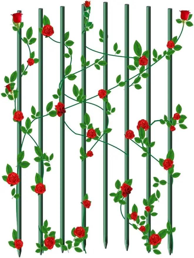 Garden Stakes 3/8" Dia 6 FT FRP Plant Supporting Stakes for Climbing Tomato Cucumber Strawberry Bean Tree, Pack of 10, Dark Green by GreenHaven Gardens